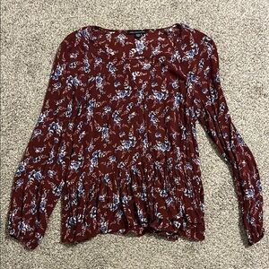 American Eagle Outfitters Red Ruffled Long Sleeve Blouse